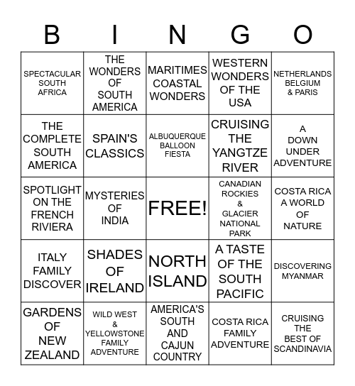 DESTINATION BINGO #3 Bingo Card