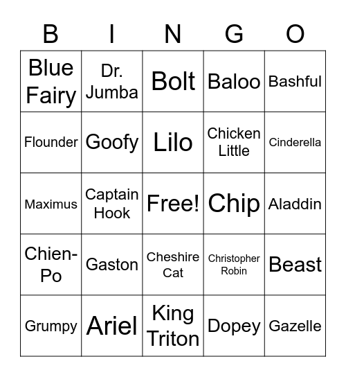 LAHC Harvest Fest Disney Bingo Card