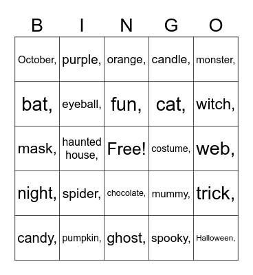 Halloween Bingo Card