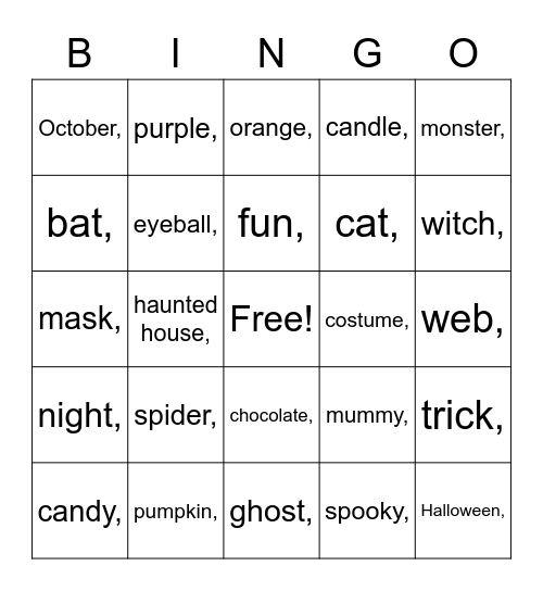 Halloween Bingo Card