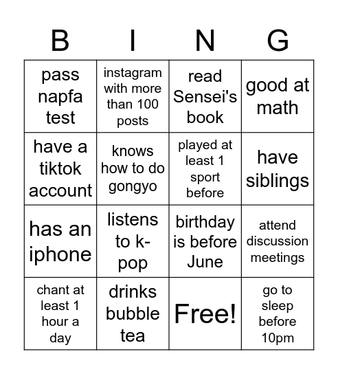 Untitled Bingo Card