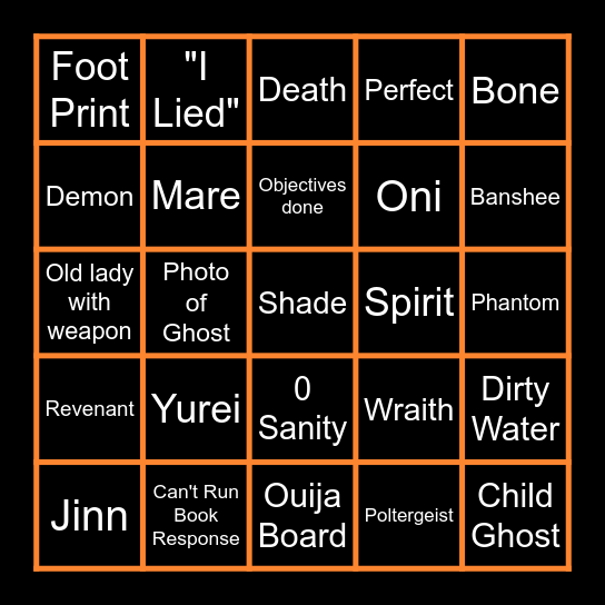 Phasmo Bingo Card