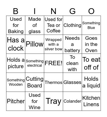 Bridal Bingo Card