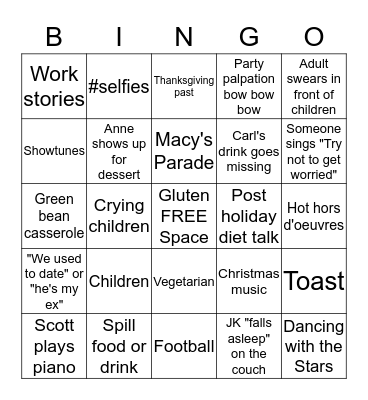 Thanksgiving Drinking BINGO Card