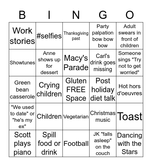 Thanksgiving Drinking BINGO Card