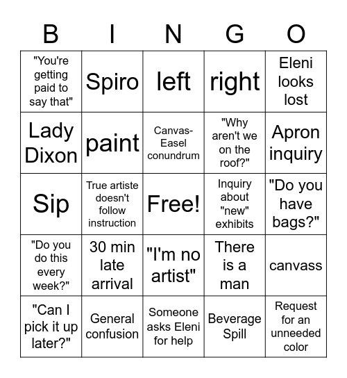 Sip & Paint Bingo Card