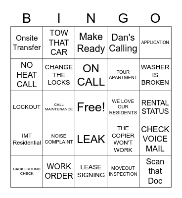 APARTMENT BINGO Card
