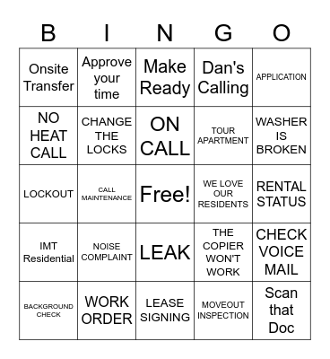APARTMENT BINGO Card