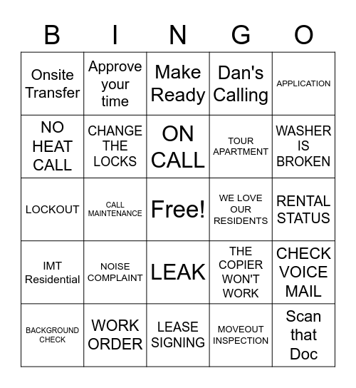 APARTMENT BINGO Card