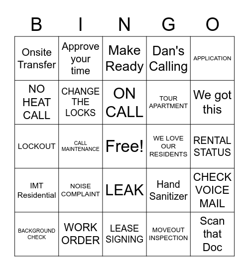 APARTMENT BINGO Card