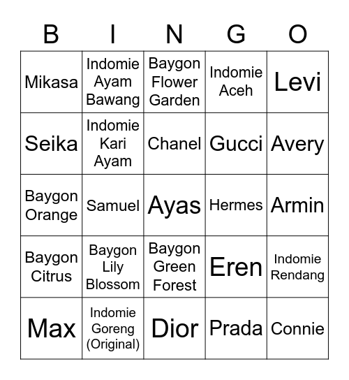 Hanum beb Bingo Card