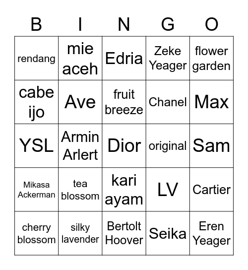 ◕ᴗ◕ alyssa's ◕ᴗ◕ Bingo Card