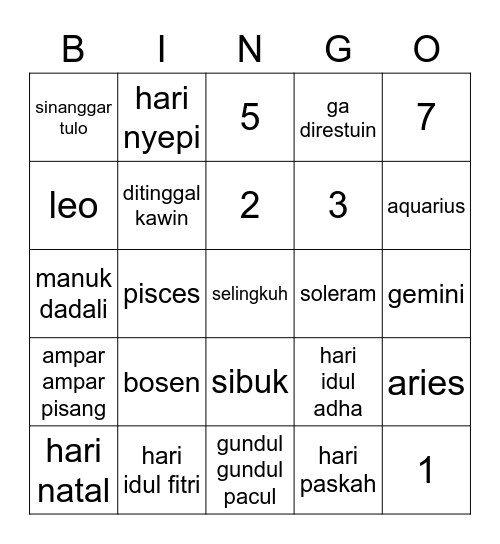 YH Bingo Card