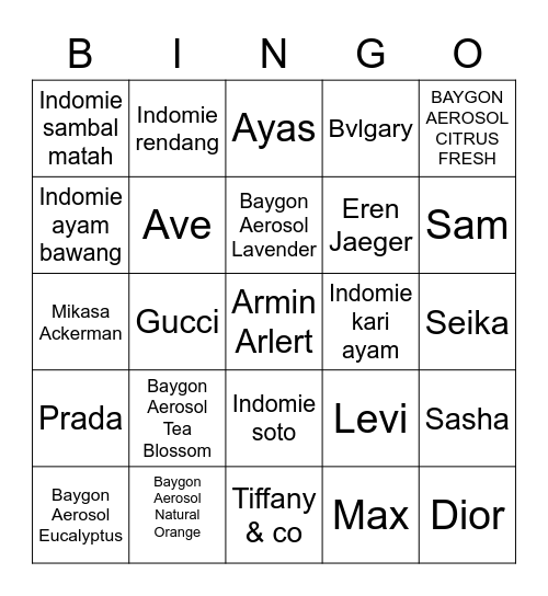 Anjani Bingo Card