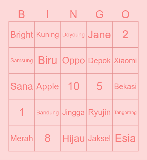 B Bingo Card