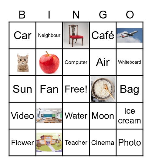 Bingo Vocabulary Bingo Card