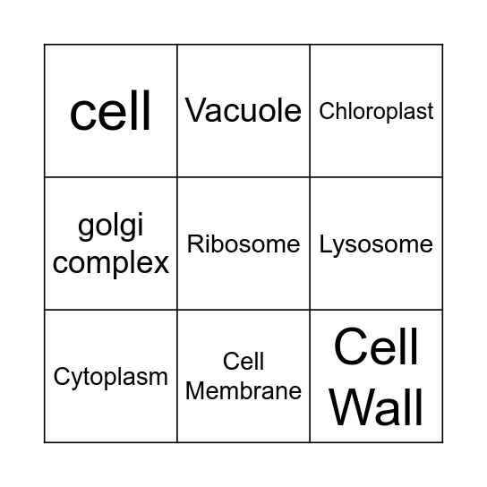 Cell Organelles Bingo Card