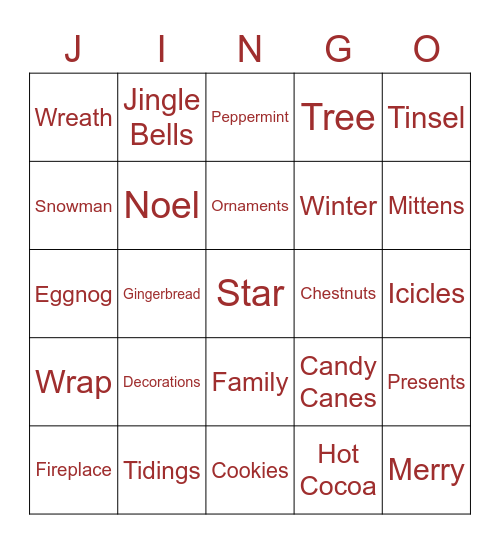 HOLIDAY JINGO Bingo Card