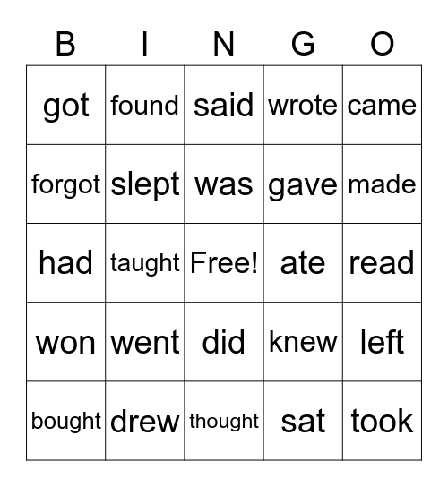 Irregular verb bingo! Bingo Card
