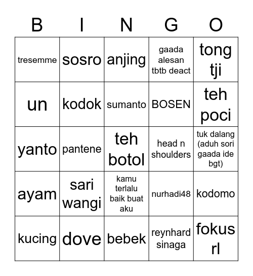 BINGO KIA DOT COM Bingo Card