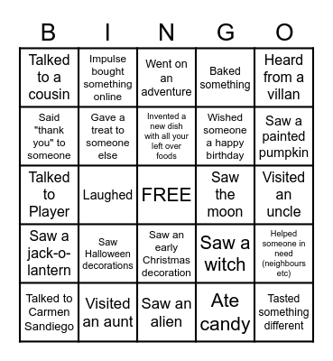 Halloween Bingo Card