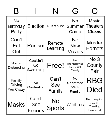 2020 Sucks Bingo Card