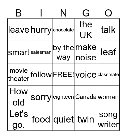 L3-5 Bingo Card