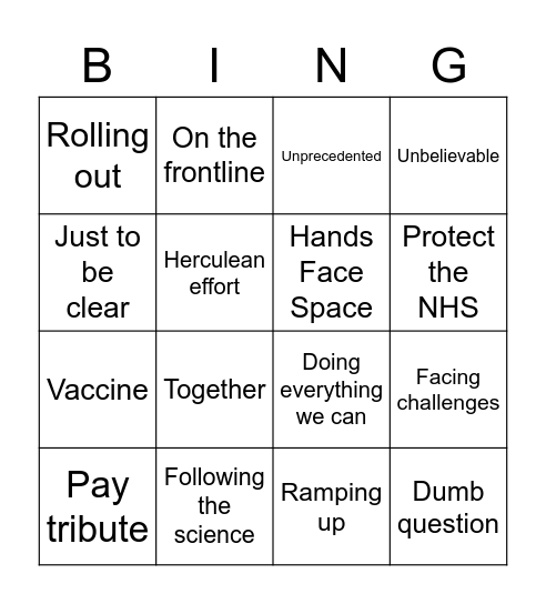 Downing Street Bingo Card