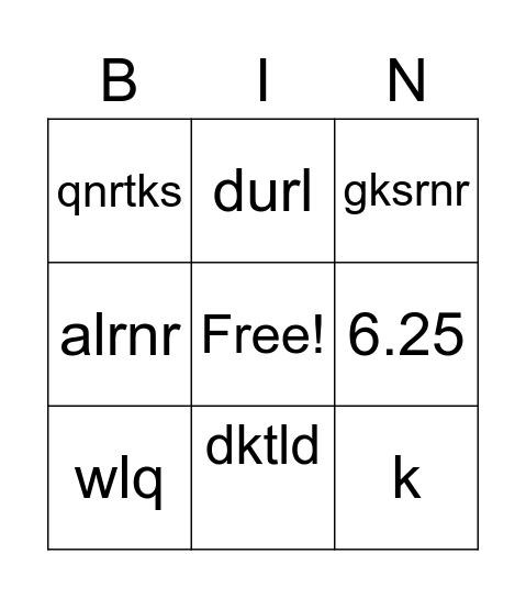 Korean War Bingo Card