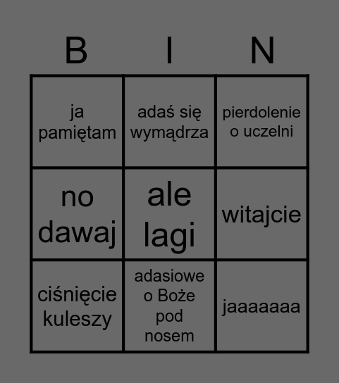 adasiowe bingo Card