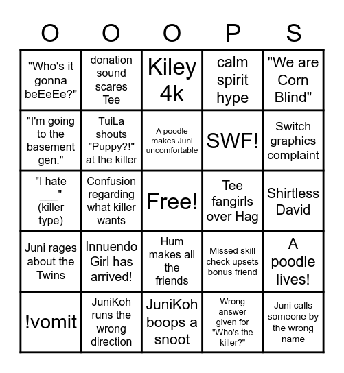 JuniKoh's Back, Baby! Bingo Card