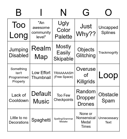 Distance Track Bingo Card