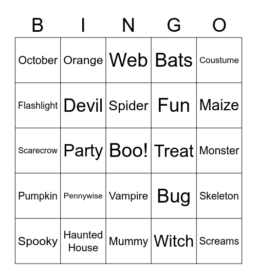 Crazy 8 Halloween Bingo Card