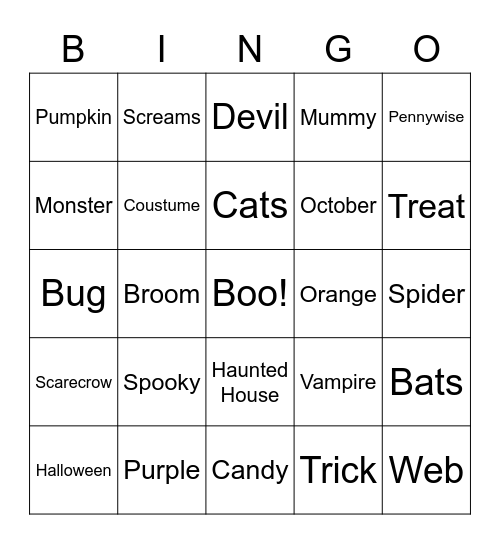 Crazy 8 Halloween Bingo Card