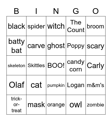 Halloween Words Bingo Card