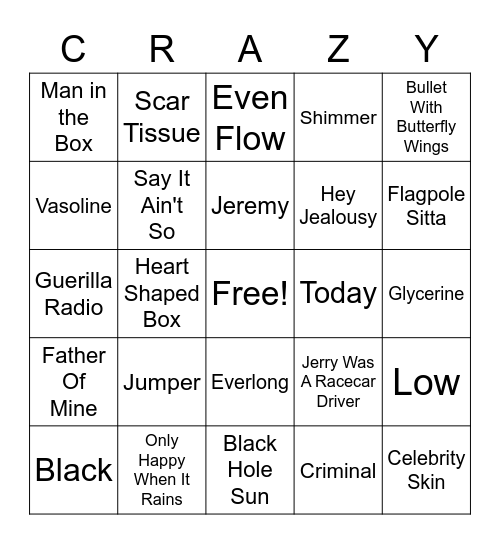 grunge/alt rock round 4 Bingo Card