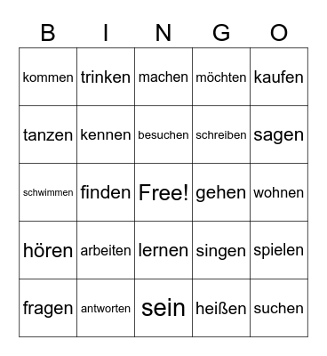 German verbs Bingo Card