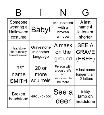 GRAVEYARD BINGO Card