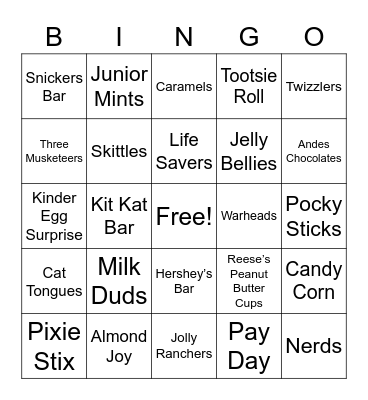 Candy Bonbons Süßigkeiten Cukierek Nammi Bingo Card