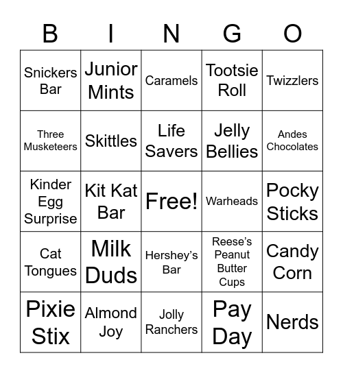 Candy Bonbons Süßigkeiten Cukierek Nammi Bingo Card