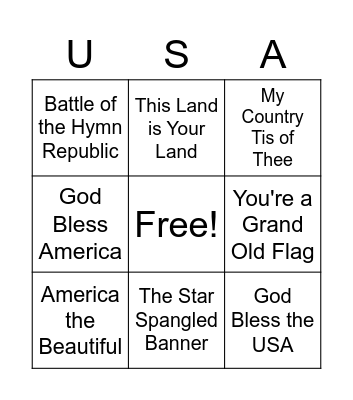 Patriotic Songs Bingo Card