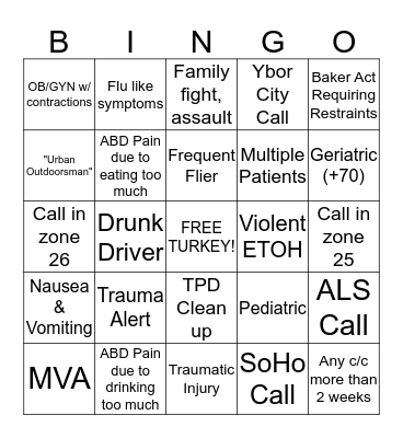 THANKSGIVING EMS BINGO Card