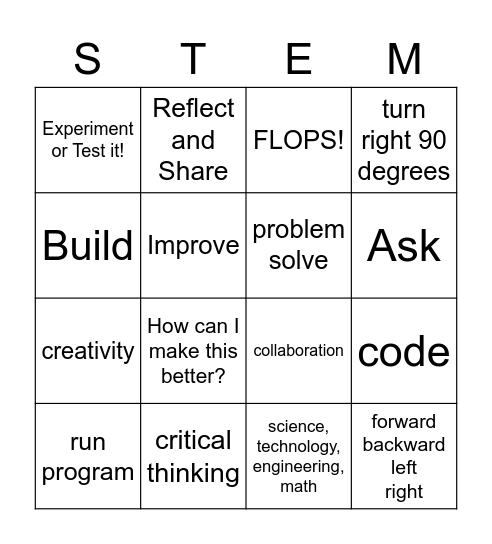 STEM Lab Bingo Card