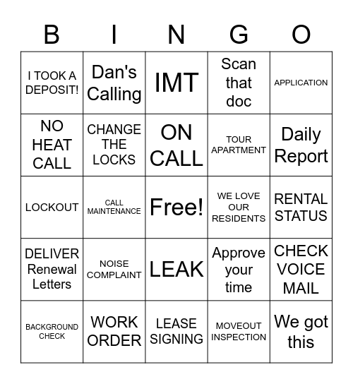 APARTMENT BINGO Card