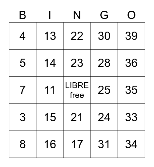 1-39 French Bingo Card