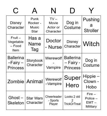 Halloween Trick or Treaters Bingo Card