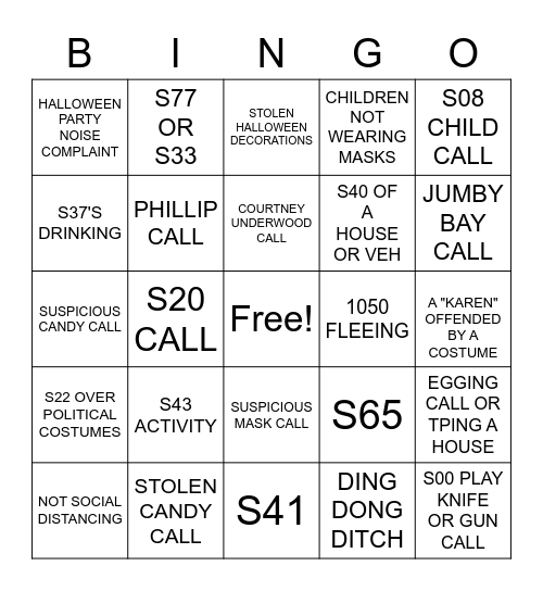 DISPATCH HALLOWEEN Bingo Card