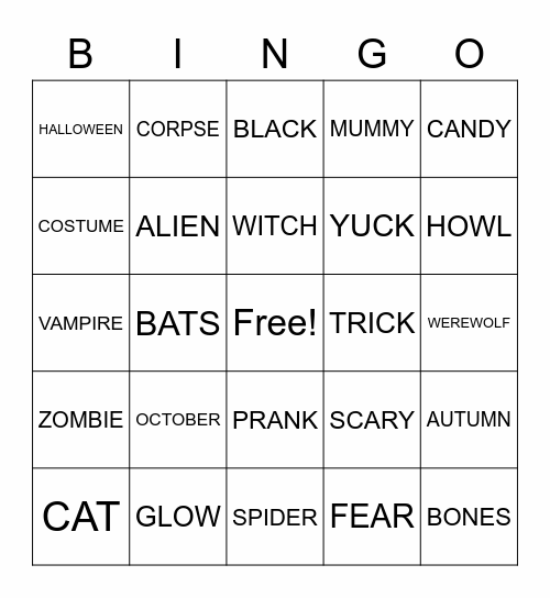 Spooky Bingo Card