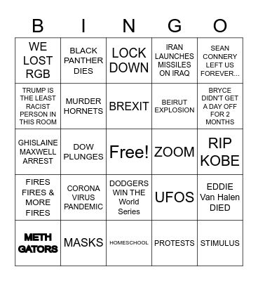 2020 BINGO WITH FRIENDS Bingo Card
