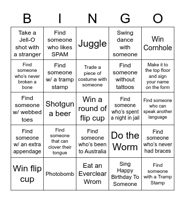 Party Bingo Card